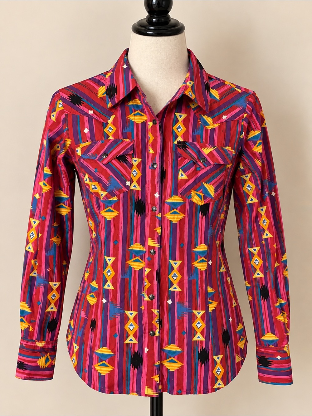 Wrangler Retro Western Snap Shirt M Pink Southwestern Aztec